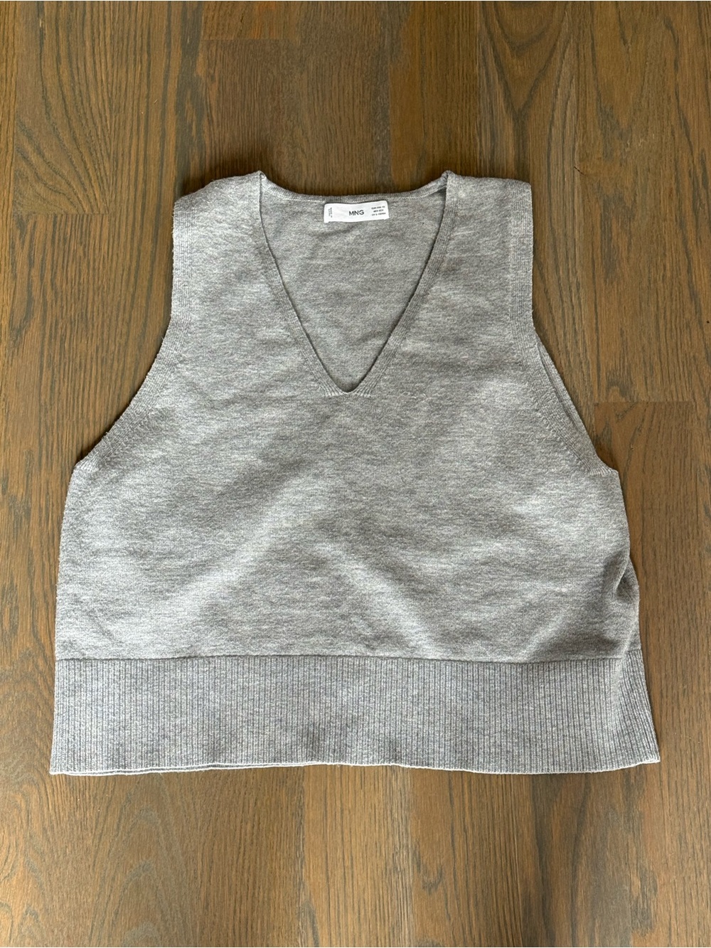 Mango MNG V-Neck Knit Vest Grey XS Work Gillet Sweater Knit